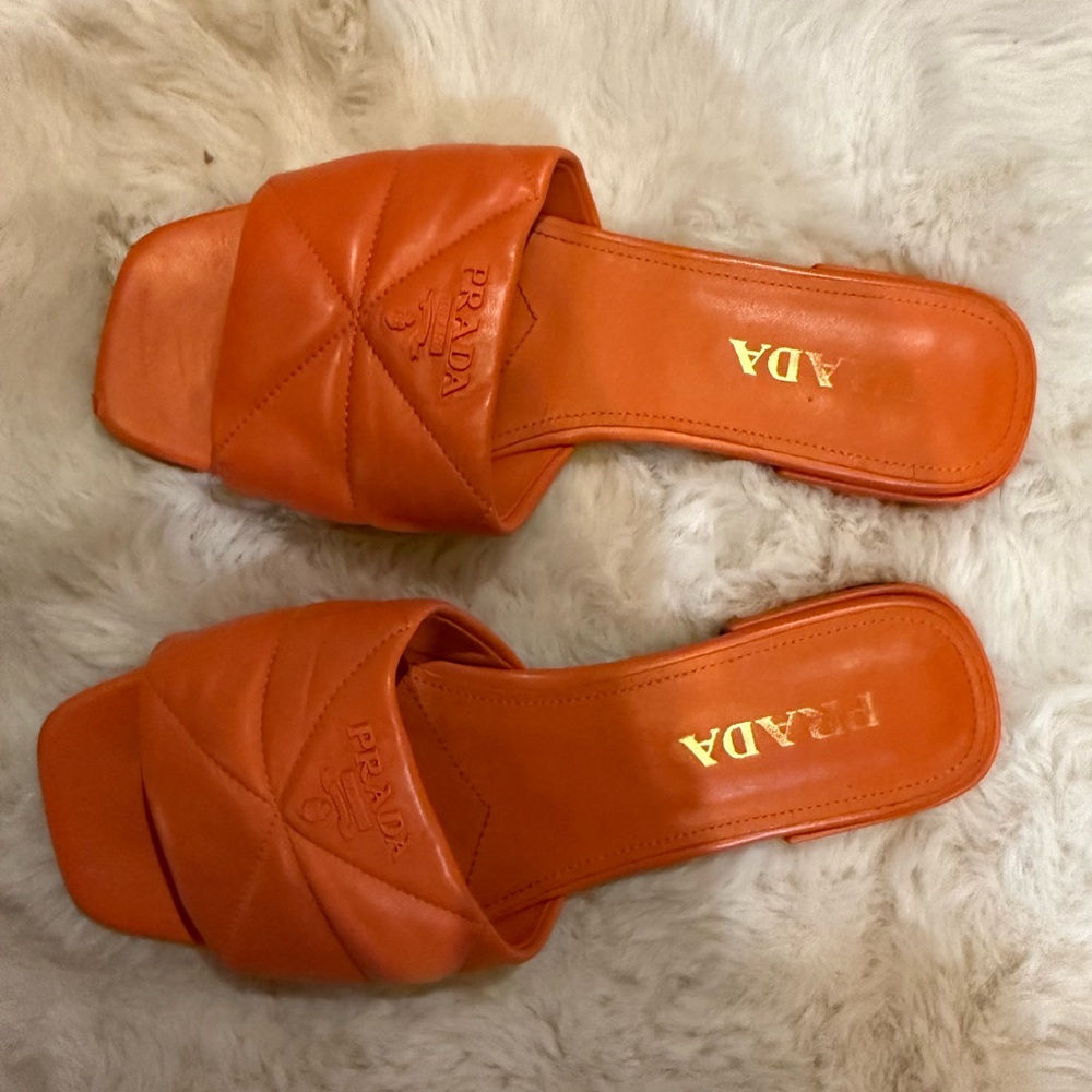 Prada Women's Vibrant Orange Quilted Sandals - Picture 2 of 3